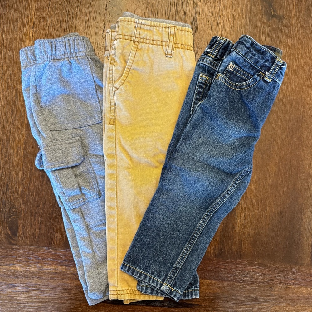 Boys Pants Bundle - Gray Sweats, Khaki pants, and Blue jeans - 18 months